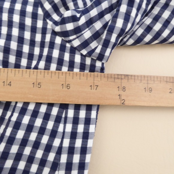 J Crew Puckered Gingham Blazer Jacket Navy Blue Lapel White Cotton Womens Size 4 - Picture 9 of 11